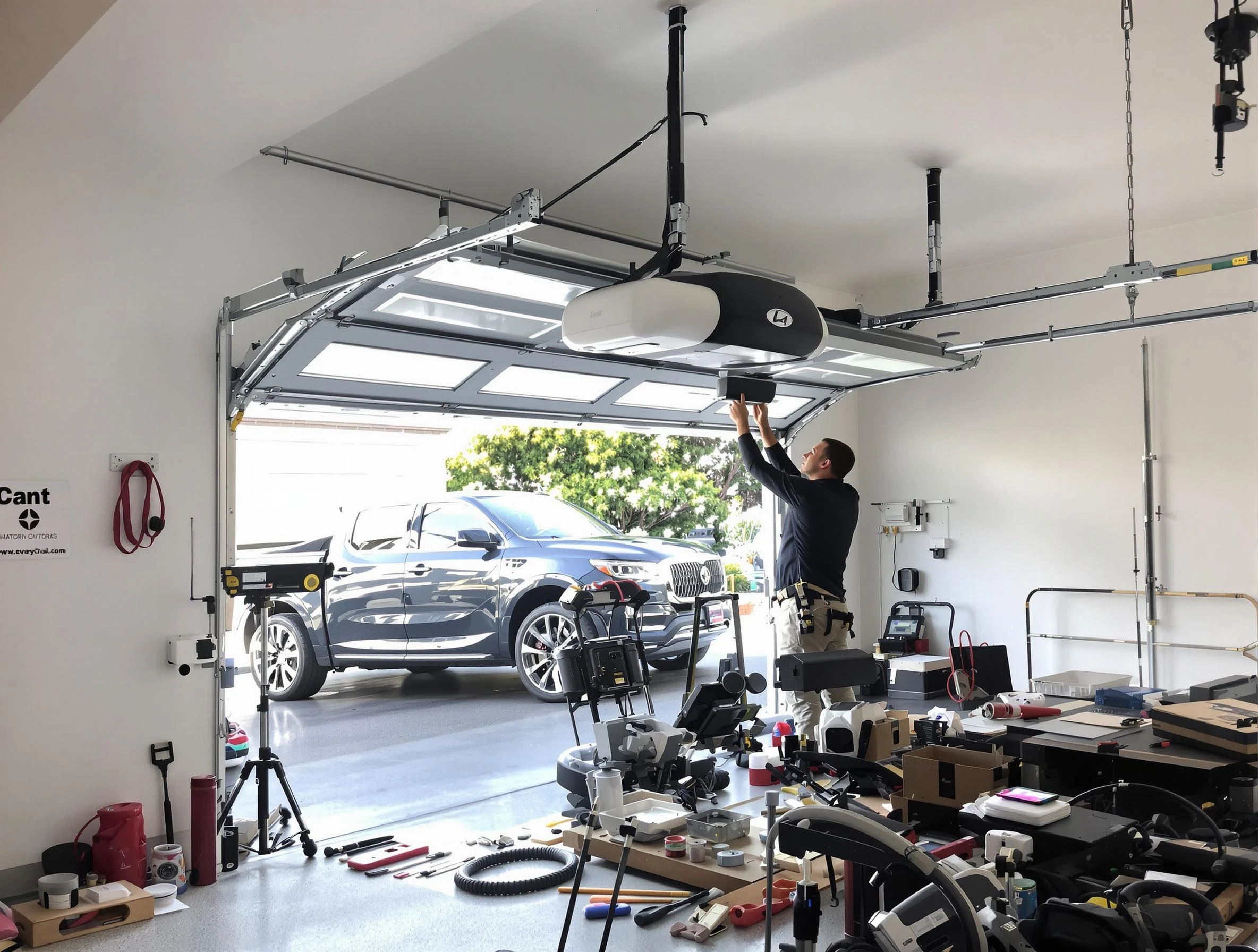 Edison Garage Door Repair specialist installing smart garage door opener system in Edison home